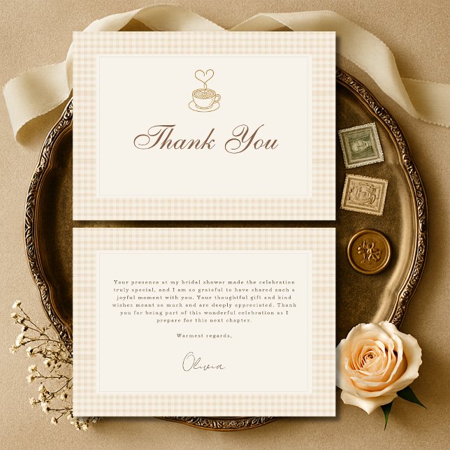 Gingham Love is Brewing Coffee Bridal Shower Dankeskarte (Von Creator hochgeladen)