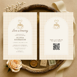 Gingham Love is Brewing QR Code Bridal Shower Einladung