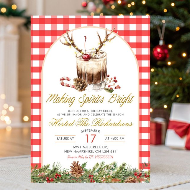 Gingham macht Weihnachts-Cocktail-Geister hell Einladung (Von Creator hochgeladen)