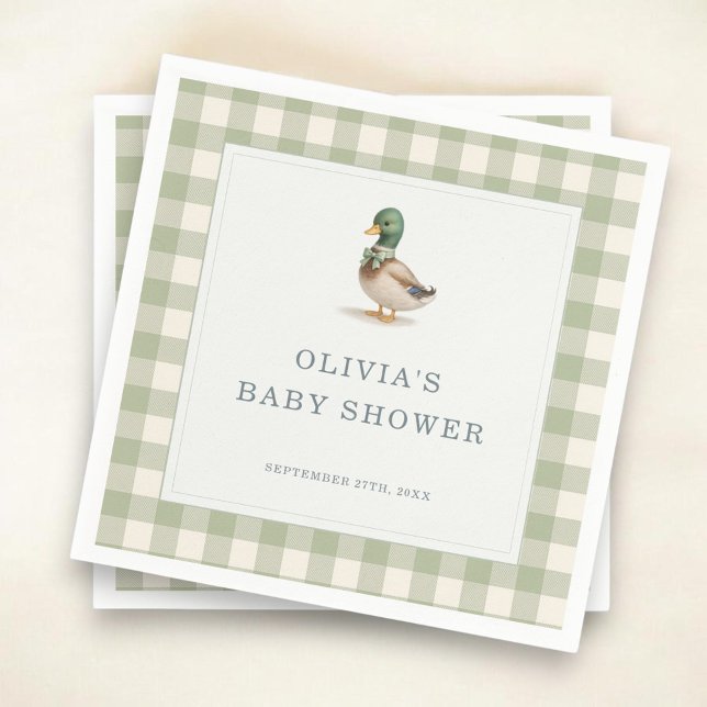 Gingham Mallard Duck Baby Shower Party Serviette (Von Creator hochgeladen)