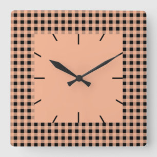 Gingham Melon und Black Quadratische Wanduhr