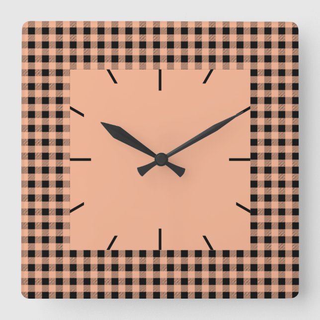 Gingham Melon und Black Quadratische Wanduhr (Vorderseite)