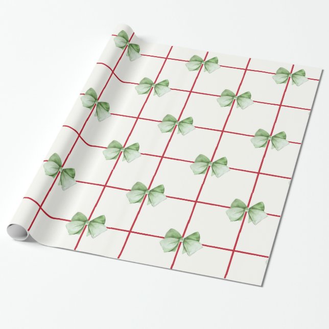 Gingham mit Bows Christmas Wrapping Paper Geschenkpapier (Ungerollt)
