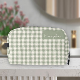 Gingham-Muster Cottagecore Boho Beige Sage Name Waschbeutel