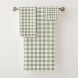 Gingham-Muster Cottagecore Kariert Beige-Sage Badhandtuch Set