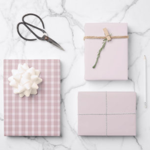 Gingham-Muster in Ballerina-Preppy-Rosa-Tönen Geschenkpapier Set