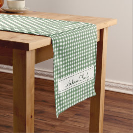 Gingham-Muster in Grün mit doppeltem Familiennamen Kurzer Tischläufer