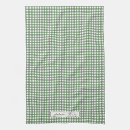 Gingham-Muster in Grün mit Namen Geschirrtuch