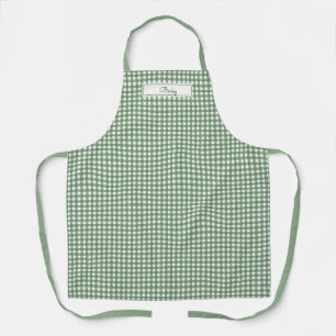 Gingham-Muster in Grün mit Namen Schürze