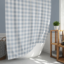 Gingham-Muster Küstenkariert Weiß Gedämpftes Blau Duschvorhang