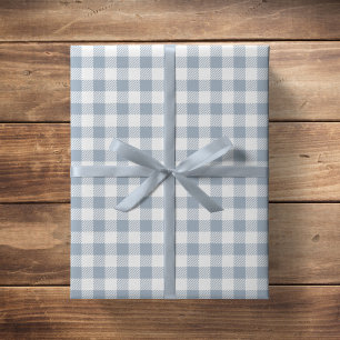 Gingham-Muster Küstenkariert Weiß Gedämpftes Blau Geschenkpapier