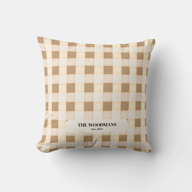 Gingham-Muster mit Throw-Typ mit Familienname Kissen (Vorderseite)