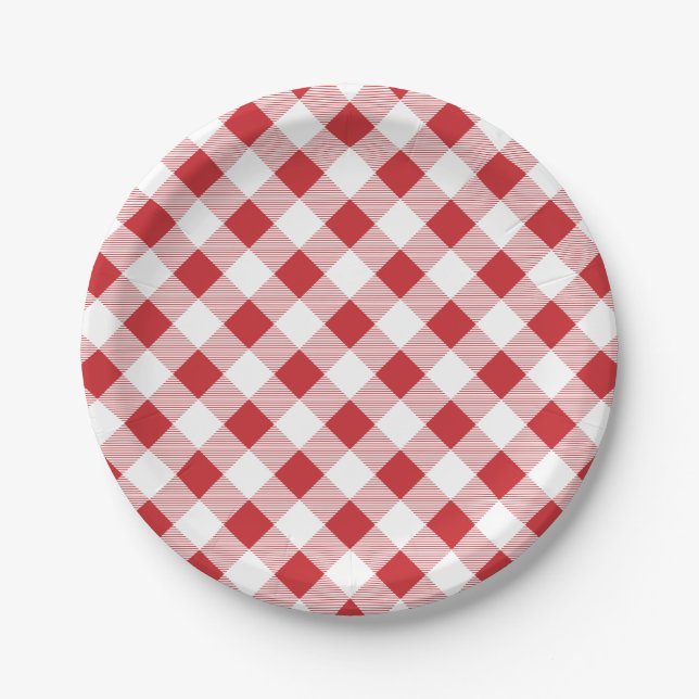 Gingham-Muster, Picknick, GRILLEN Papierplatte Pappteller (Vorderseite)