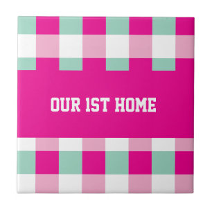 Gingham-Muster Unser 1. Zuhause Fliese
