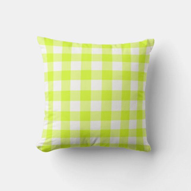 Gingham Muster Weiß und Kalkgrün Kissen (Vorderseite)