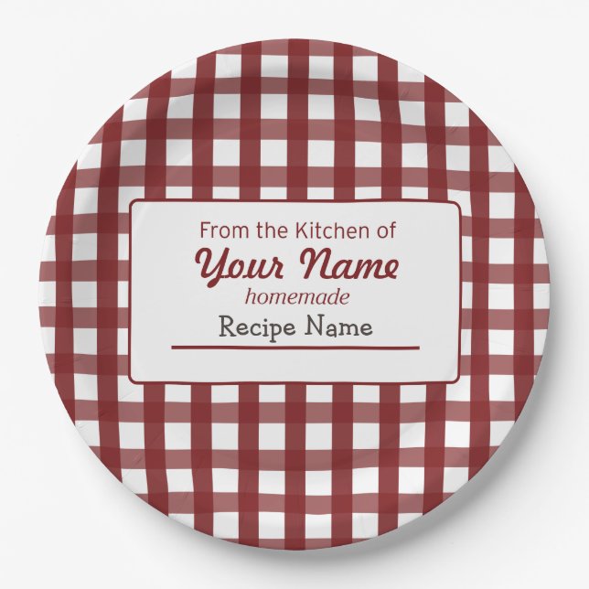 Gingham-Nahrungsmittelaufkleber Pappteller (Vorderseite)
