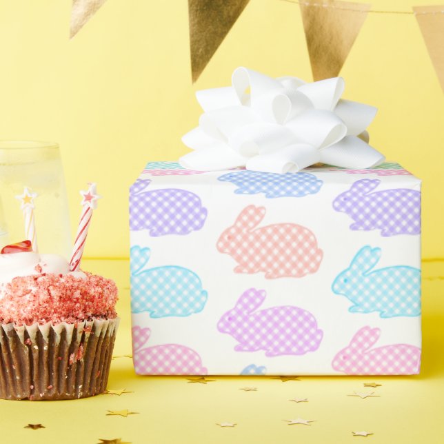 Gingham Oaster Bunny Pattern Geschenkpapier (Geburtstagsparty)