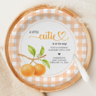 Gingham Orange Babyparty Pappteller