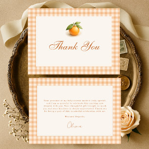Gingham Orange Little Cutie Babyparty Dankeskarte