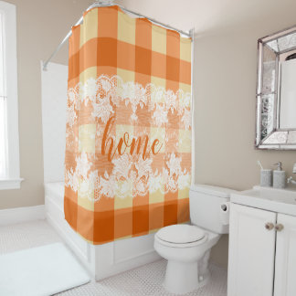 Gingham-Orange-Muster, weißes Spitzen-Zuhause-Skri Duschvorhang