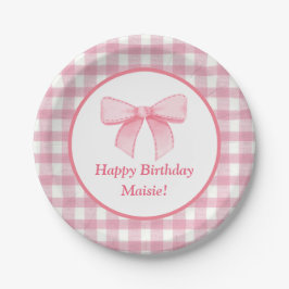 Gingham-Papierplatte mit rosa Schleife Pappteller