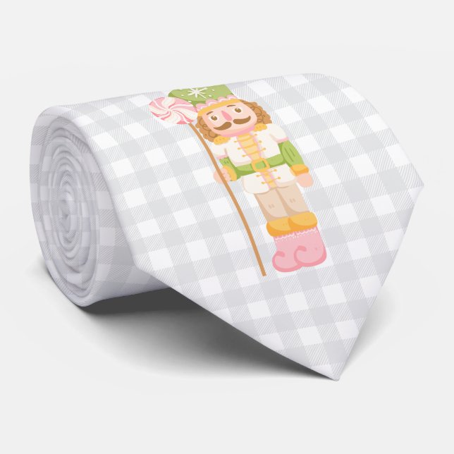 Gingham-Pastell-Nussknacker-Monogramm Krawatte (Gerollt)