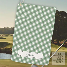 Gingham Pattern auf Grün mit Namen Golfhandtuch