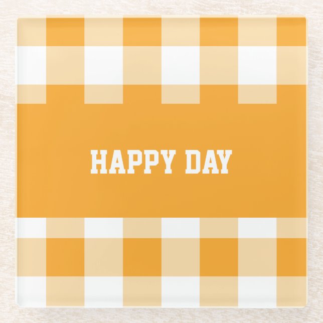 Gingham Pattern Happy Day Glasuntersetzer (Vorderseite)