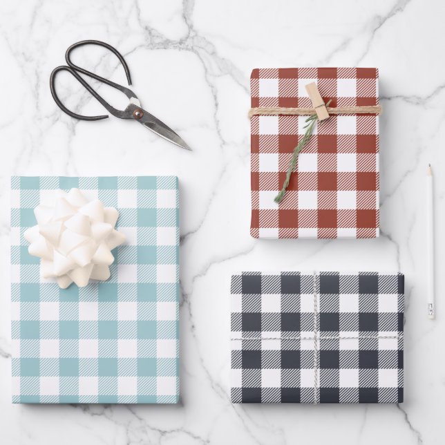 Gingham Pattern Set Fall Holiday Geschenkpapier Set (Vorderseite)