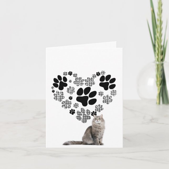 Gingham Pawprint Herz für den Verlust der Katze Karte (Vorderseite)
