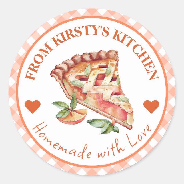 Gingham Peach Pie Label Runder Aufkleber (Vorderseite)