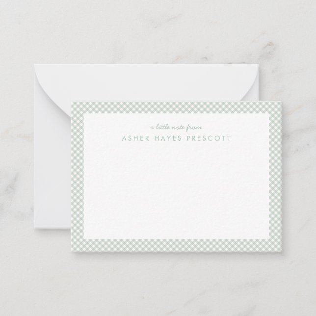 Gingham personalisiert Children's Green Note Card Mitteilungskarte (Vorderseite)