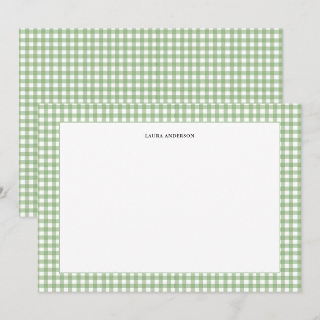 Gingham personalisiert, einfach grün und weiß dankeskarte (Vorne/Hinten)