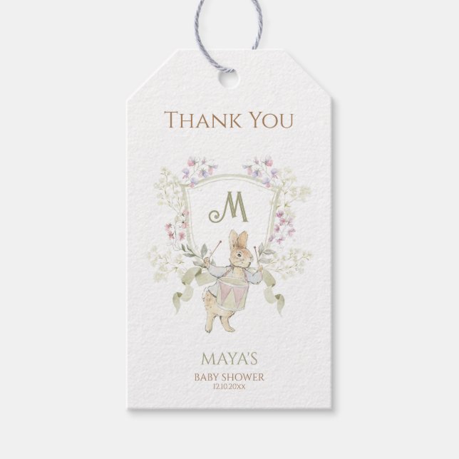 Gingham Peter die Rabbit Monogram Baby Dusche Geschenkanhänger (Vorderseite)