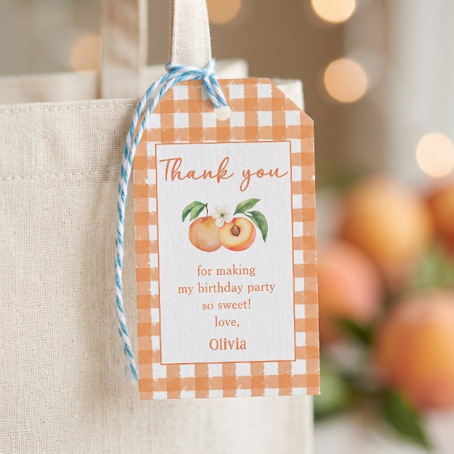 Gingham Pfirsich Geburtstagsgeschenk Tags Geschenkanhänger (Von Creator hochgeladen)