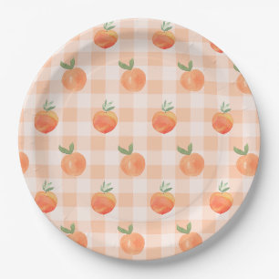 Gingham-Pfirsich-Papierplatten Pappteller