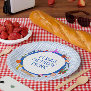 Gingham-Picknick Moderne Geburtstagsfeier CUSTOM Pappteller