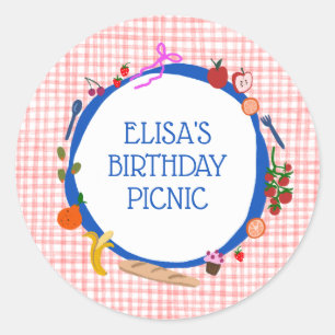 Gingham Picknick Moderne Süße BENUTZERDEFINIERTE G Runder Aufkleber