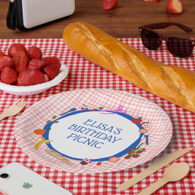 Gingham Picnic Modern Cute CUSTOM BIRTHDAY PARTY Pappteller (Picknick)