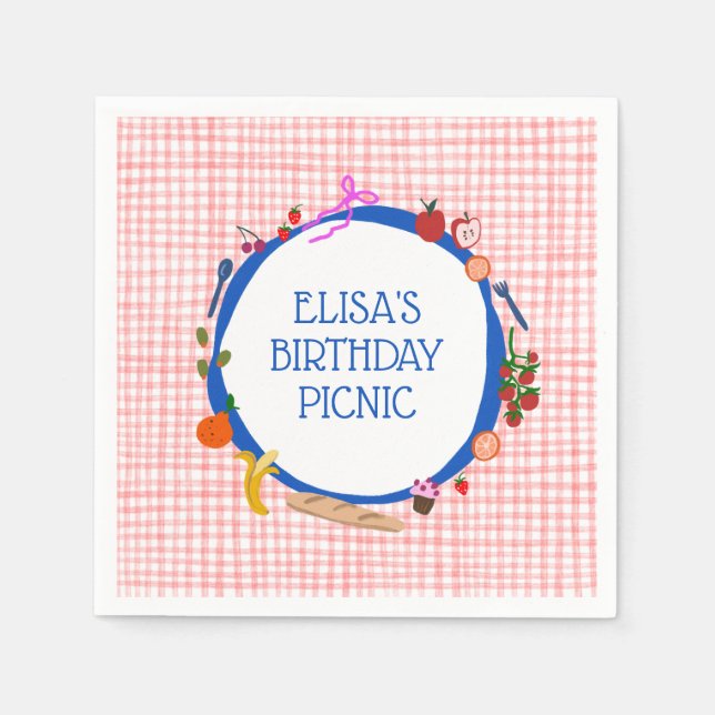 Gingham Picnic Modern Cute CUSTOM BIRTHDAY PARTY Serviette (Vorderseite)