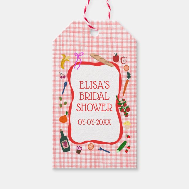 Gingham Picnic Modern Niedliches CUSTOM Brautparty Geschenkanhänger (Vorderseite)