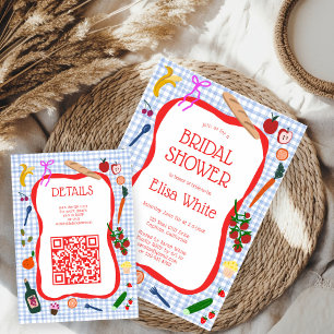 Gingham Picnic Modern Niedliches CUSTOM QR Brautpa Begleitkarte