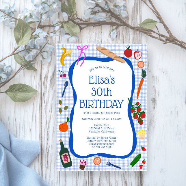 Gingham Picnic Moderne Niedliche CUSTOM BIRTHDAY P Einladung (Gingham Picnic Modern Cute CUSTOM BIRTHDAY PARTY Invitation
)