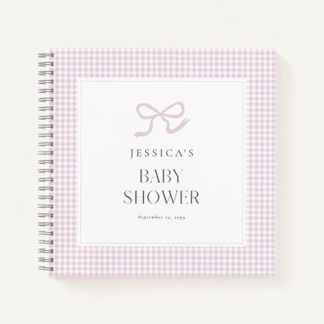 Gingham Pink Bow Baby Girl Baby Shooting Guest Boo Notizbuch (Vorderseite)