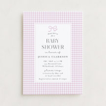Gingham Pink Bow Baby Girl Baby Shower Einladung