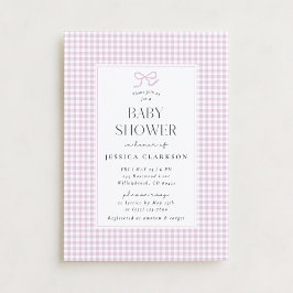 Gingham Pink Bow Baby Girl Baby Shower Einladung