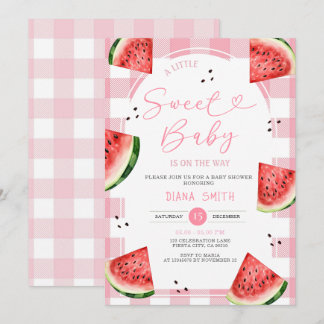 Gingham Pink Bow Watermelon Baby Shower Einladung