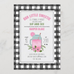 Gingham Pink Lemonade Baby Girl Virtuelles Sip & S Einladung