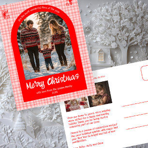 Gingham Pink Red Christmas Custom Arch 3 Foto Feiertagspostkarte