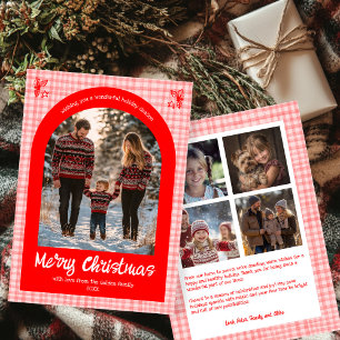 Gingham Pink Red Christmas Custom Arch 5 Foto Feiertagskarte